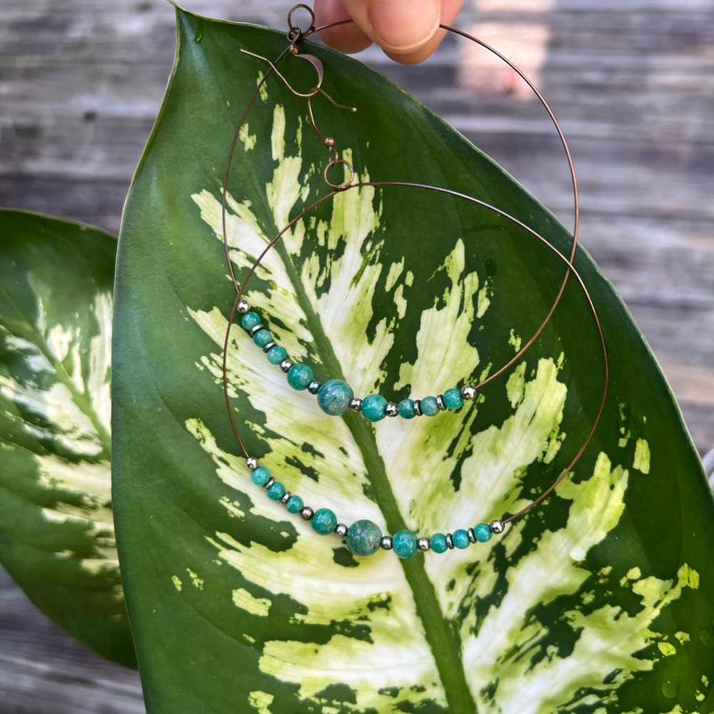 Green Beaded Hoop Earrings